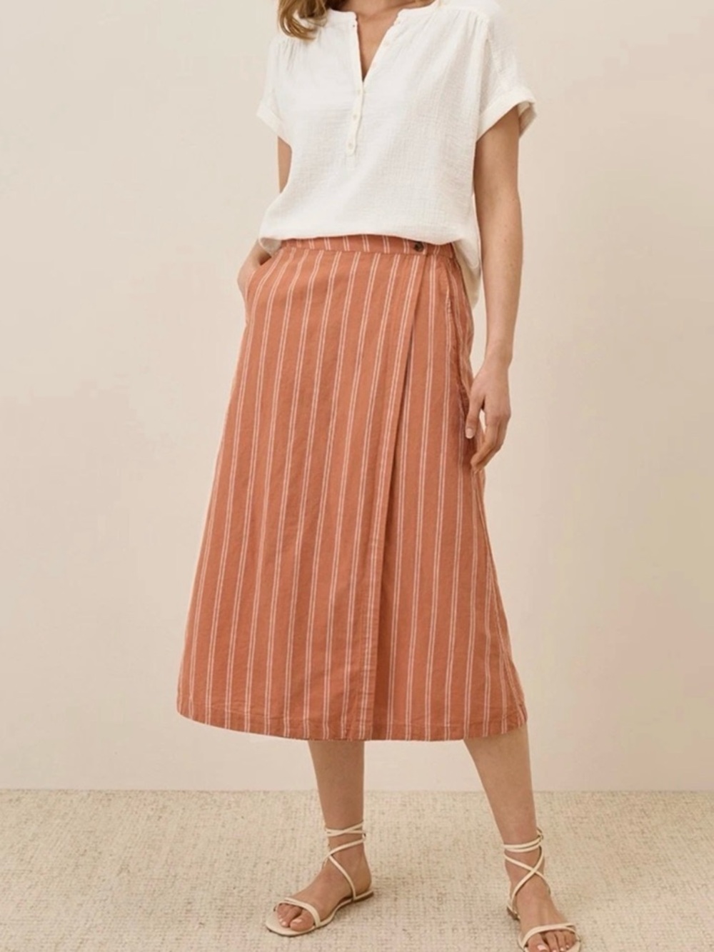 Pact Women's X-Large Canopy Wrap Maxi Skirt Hermosa Stripe Linen Organic Cotton